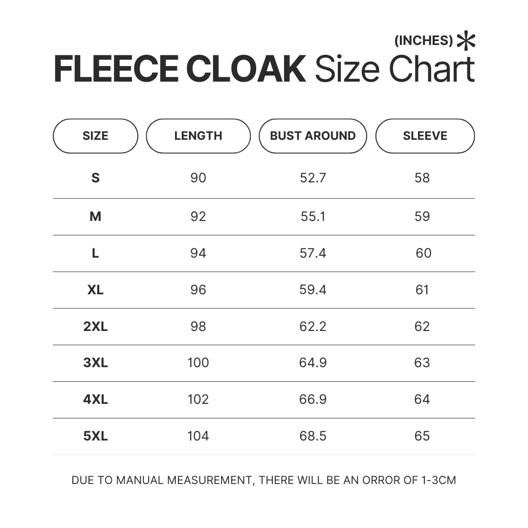 Fleece Cloak Size Chart - Digimon Merch