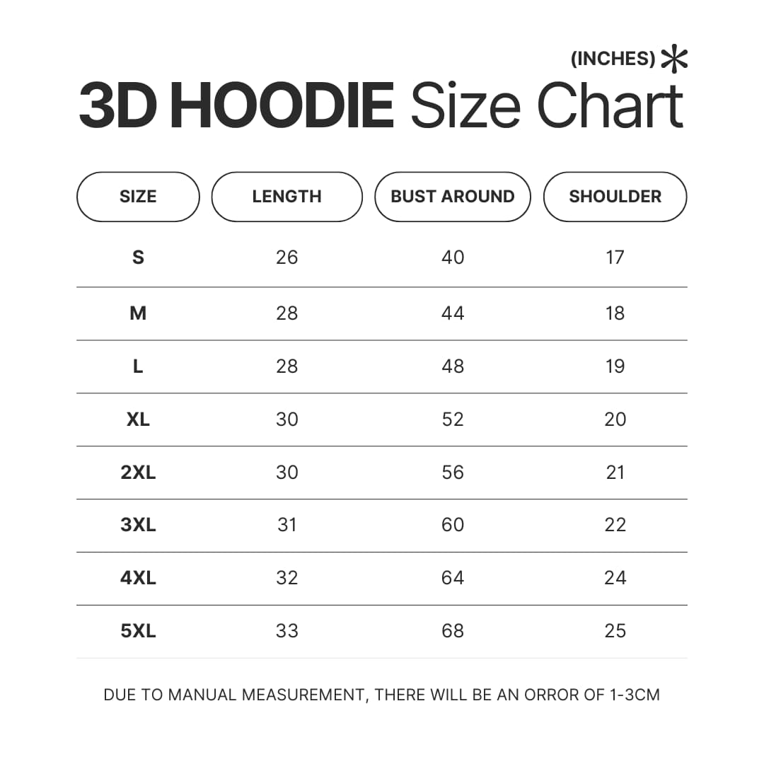 3D Hoodie Size Chart - Digimon Merch