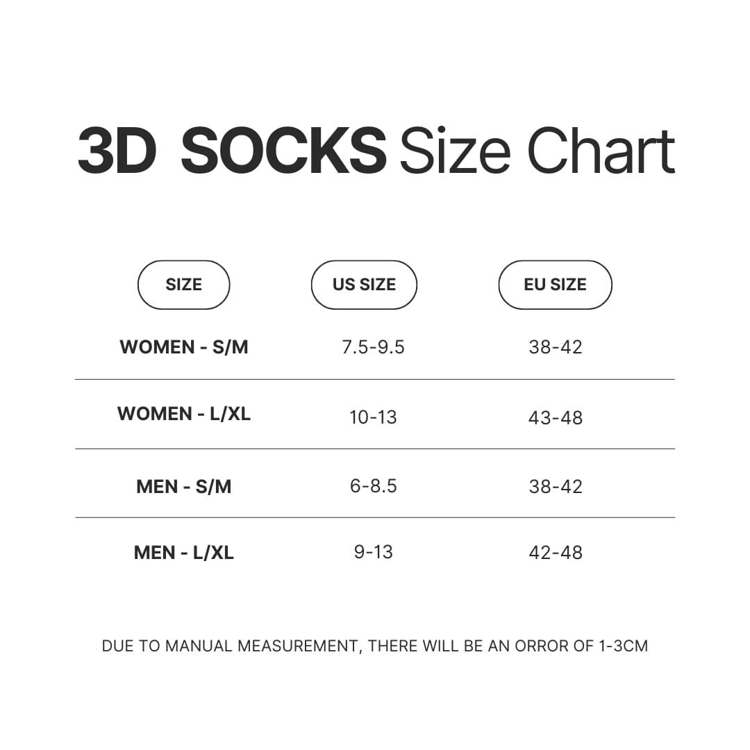 3D Socks Size Chart - Digimon Merch