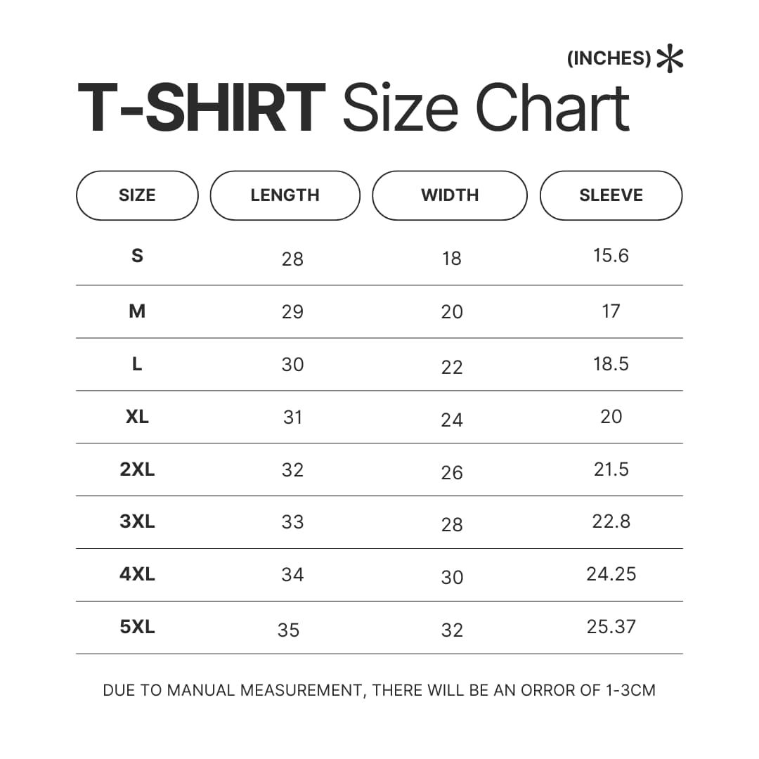 3D T shirt Size Chart - Digimon Merch