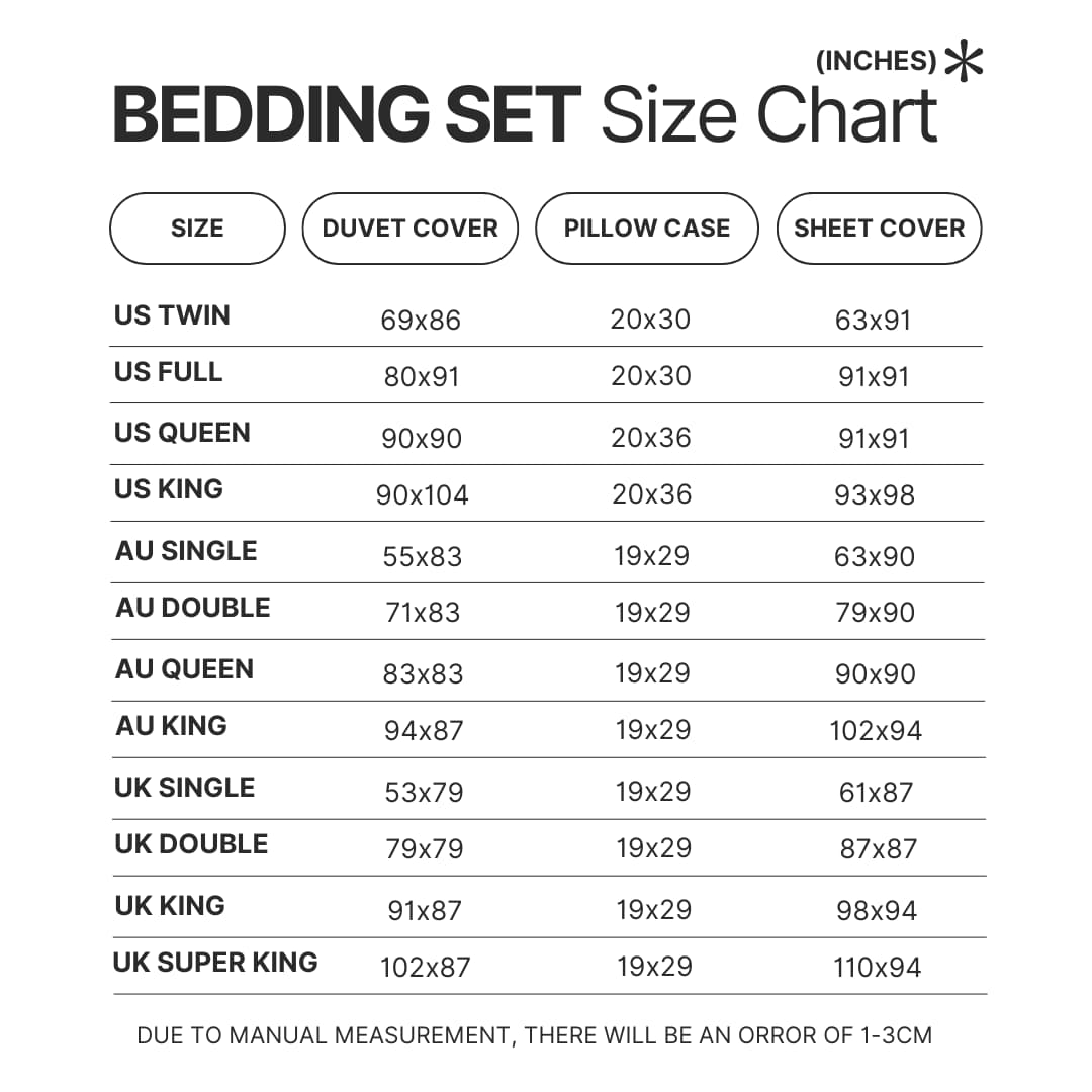 Bedding Set Size Chart - Digimon Merch