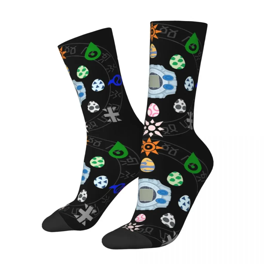 Funny Crazy Sock for Men Digidestined Hip Hop Harajuku Digital Monster Digimon Anime Quality Pattern Printed - Digimon Merch