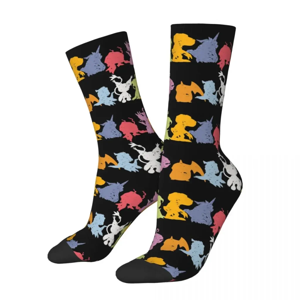 Funny Crazy Sock for Men Rookies Lineup Hip Hop Harajuku Digital Monster Digimon Anime Seamless Pattern - Digimon Merch