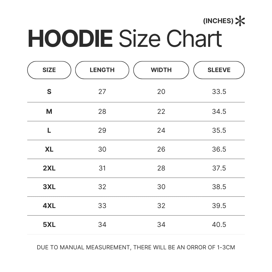 Hoodie Size Chart - Digimon Merch