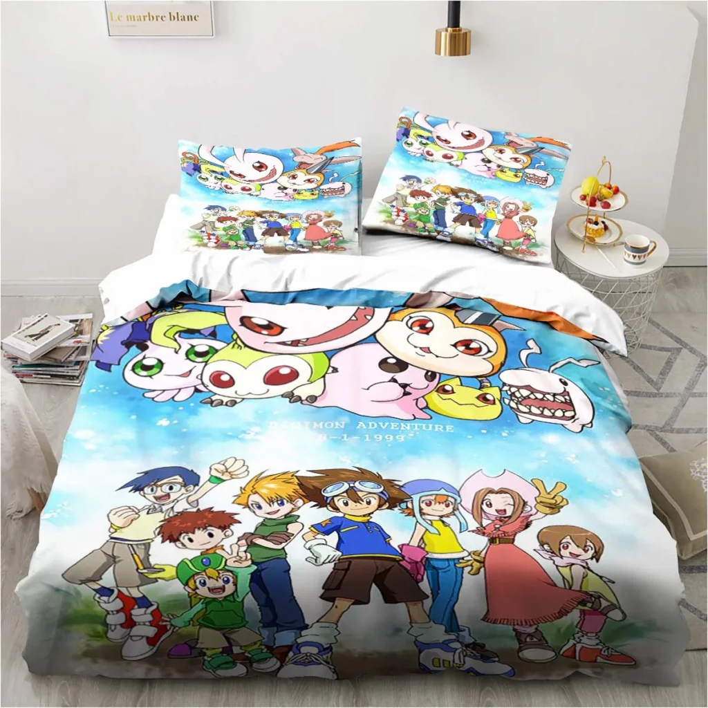 New Cartoon Digimon Printed Bedding Set Kid s Bedroom Duvet Cover Pillow Case Single Bed Double 10 - Digimon Merch