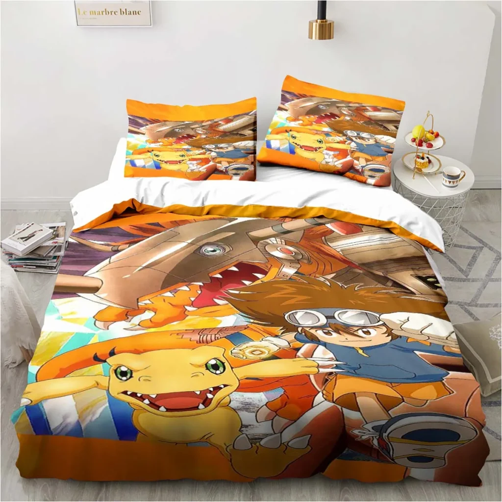 New Cartoon Digimon Printed Bedding Set Kid s Bedroom Duvet Cover Pillow Case Single Bed Double - Digimon Merch