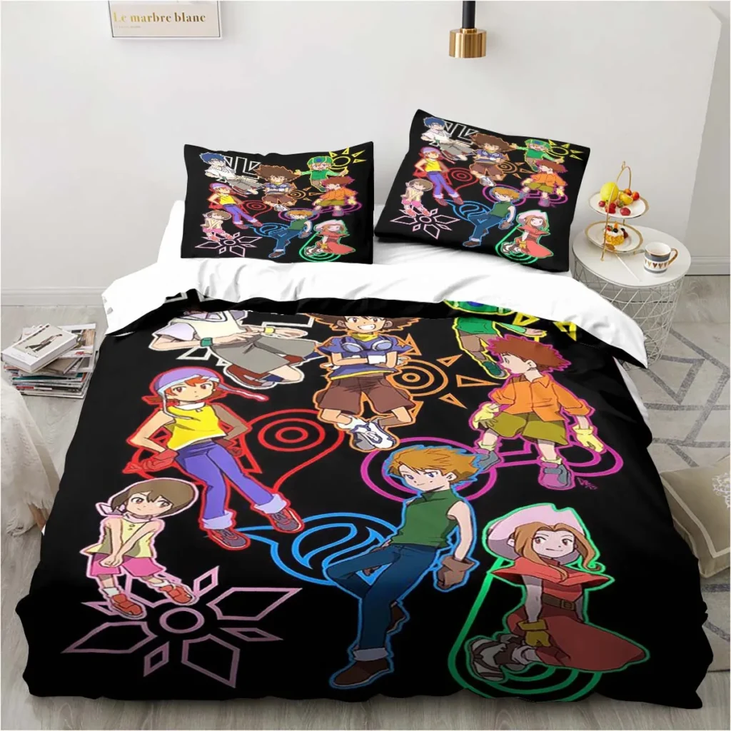 New Cartoon Digimon Printed Bedding Set Kid s Bedroom Duvet Cover Pillow Case Single Bed Double 11 - Digimon Merch