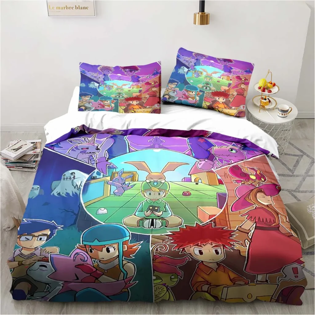 New Cartoon Digimon Printed Bedding Set Kid s Bedroom Duvet Cover Pillow Case Single Bed Double 12 - Digimon Merch