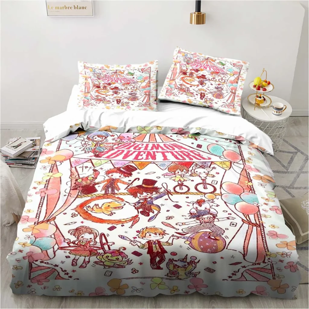 New Cartoon Digimon Printed Bedding Set Kid s Bedroom Duvet Cover Pillow Case Single Bed Double 13 - Digimon Merch