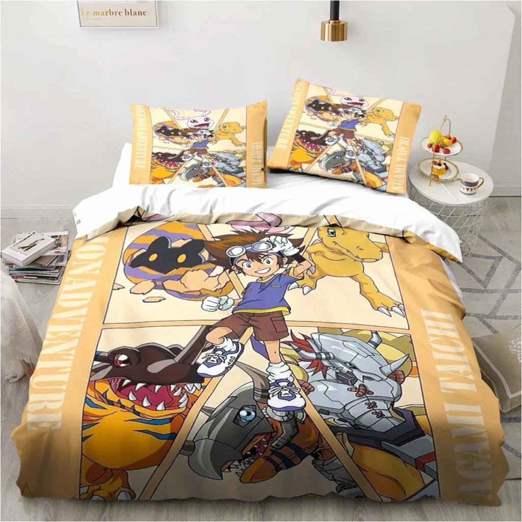 New Cartoon Digimon Printed Bedding Set Kid s Bedroom Duvet Cover Pillow Case Single Bed Double 15 - Digimon Merch