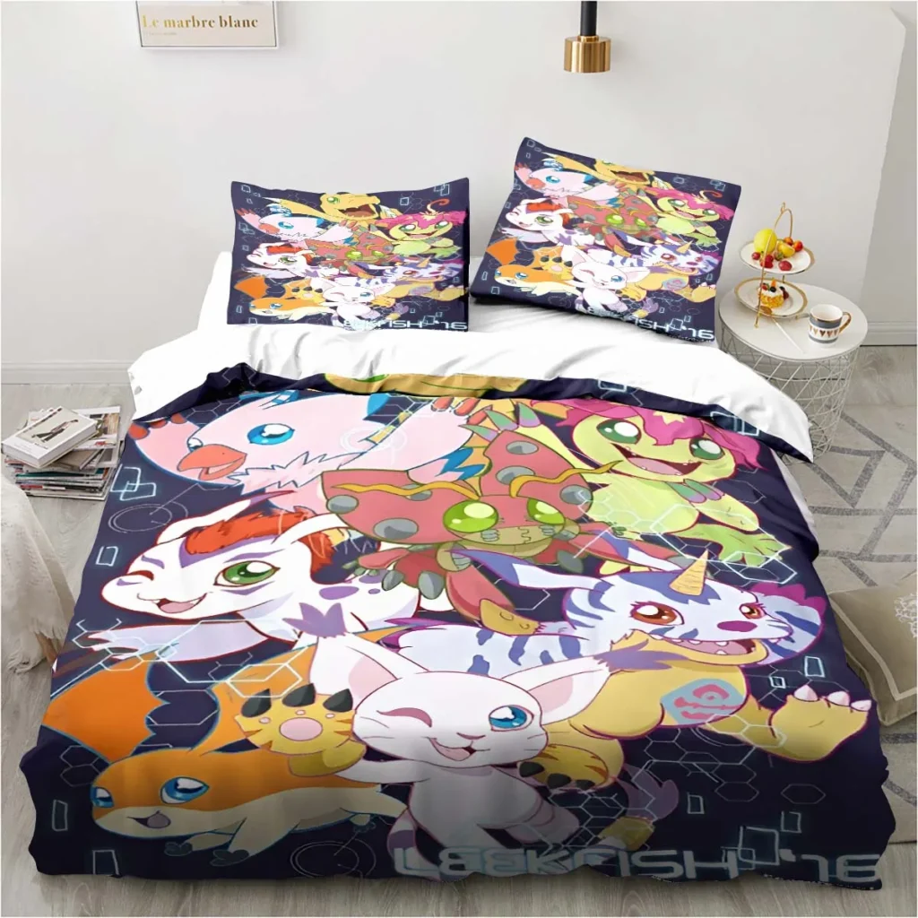 New Cartoon Digimon Printed Bedding Set Kid s Bedroom Duvet Cover Pillow Case Single Bed Double 16 - Digimon Merch