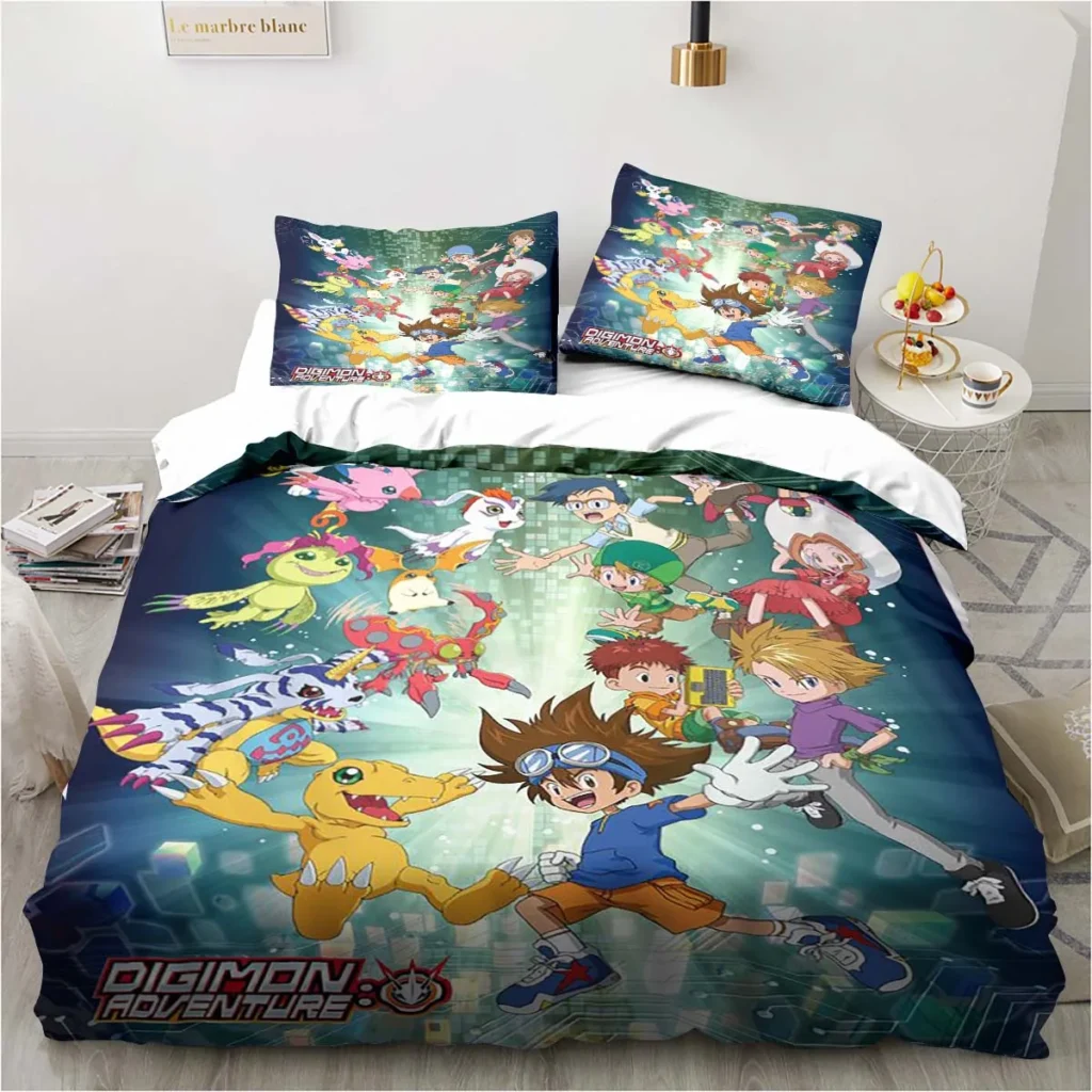 New Cartoon Digimon Printed Bedding Set Kid s Bedroom Duvet Cover Pillow Case Single Bed Double 2 - Digimon Merch