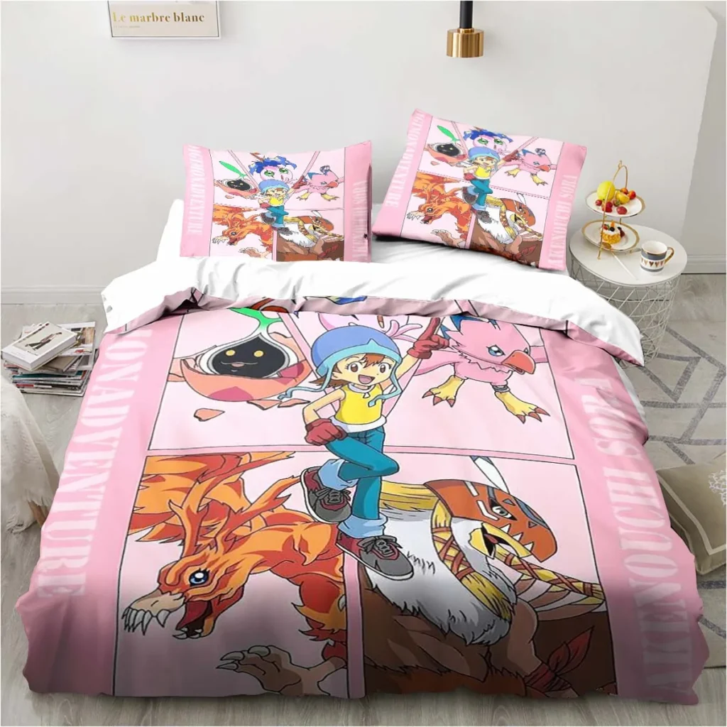 New Cartoon Digimon Printed Bedding Set Kid s Bedroom Duvet Cover Pillow Case Single Bed Double 5 - Digimon Merch