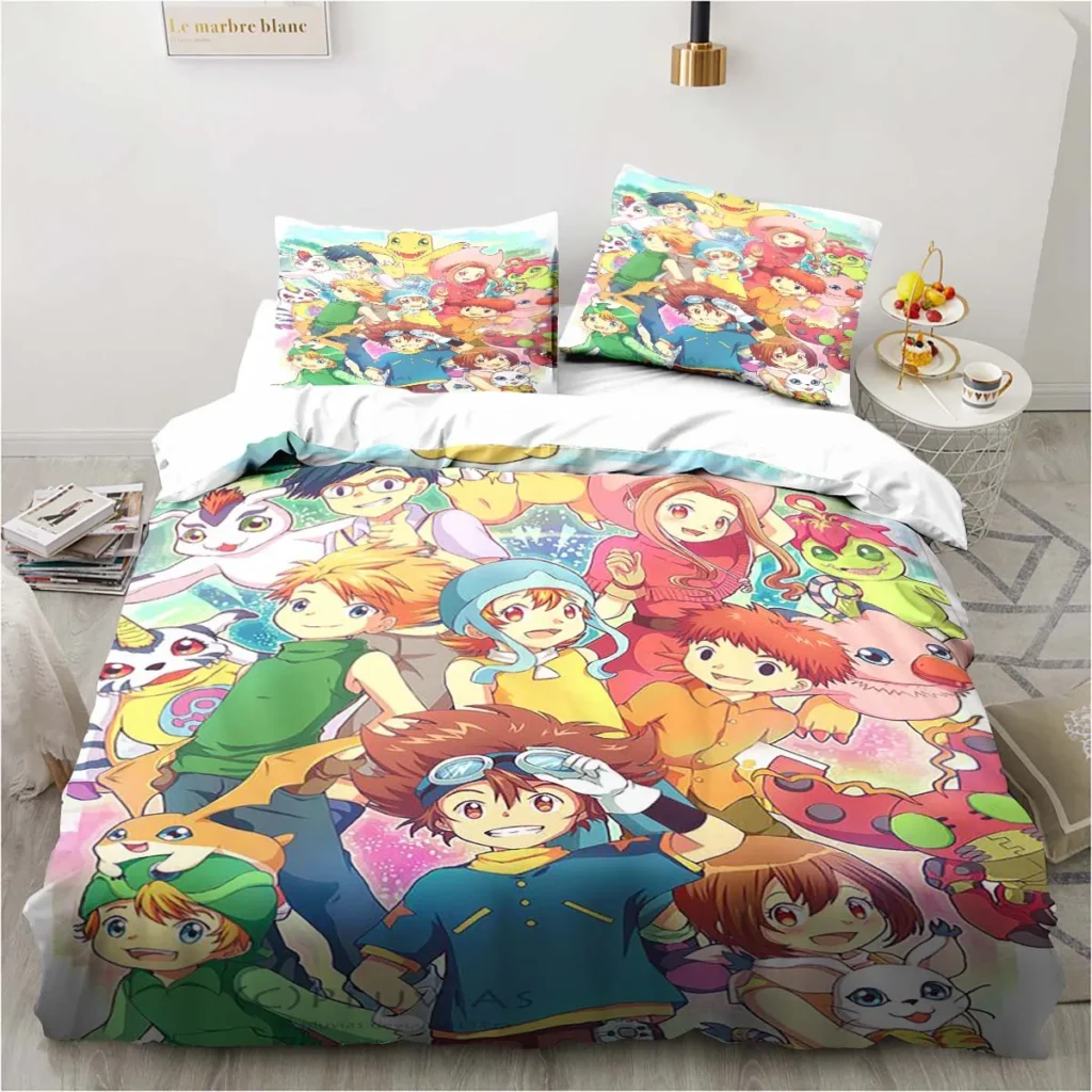 New Cartoon Digimon Printed Bedding Set Kid s Bedroom Duvet Cover Pillow Case Single Bed Double 6 - Digimon Merch