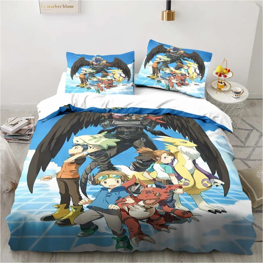 New Cartoon Digimon Printed Bedding Set Kid s Bedroom Duvet Cover Pillow Case Single Bed Double 7 - Digimon Merch