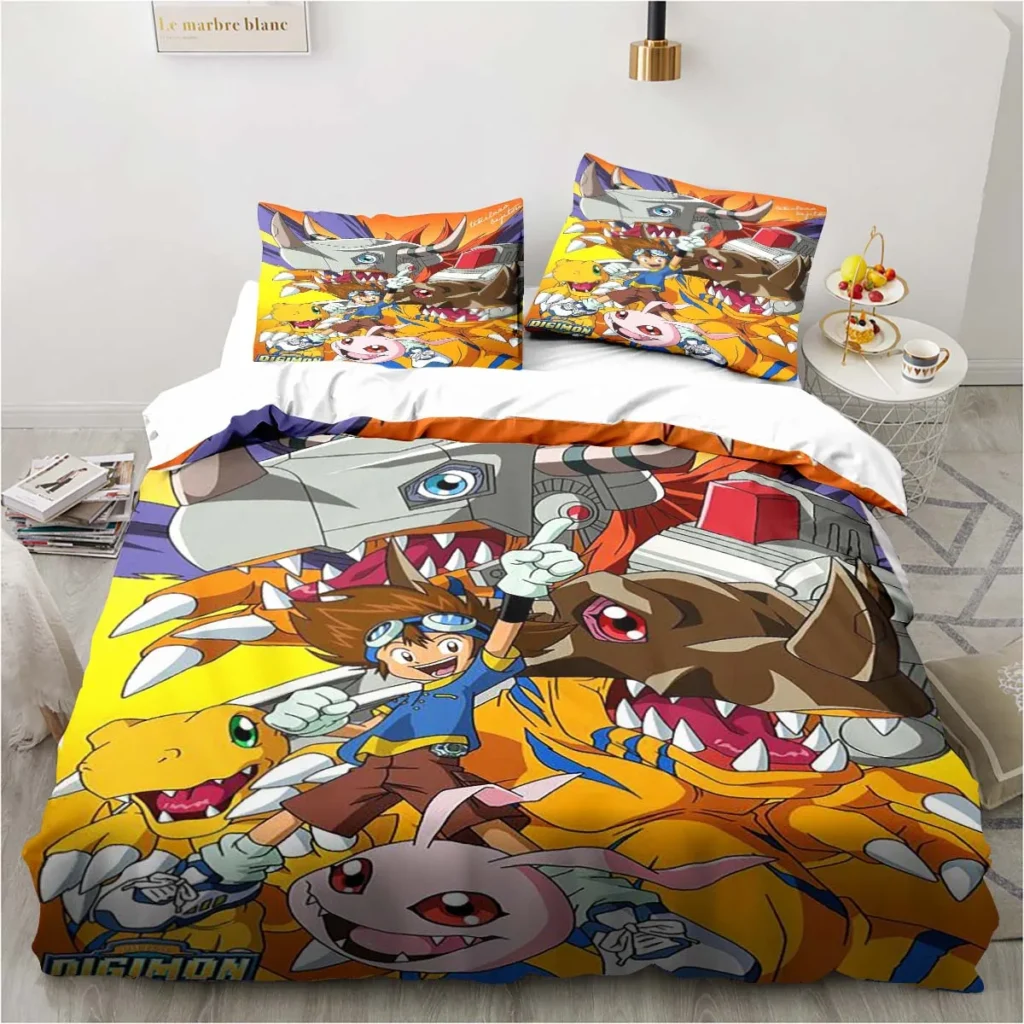 New Cartoon Digimon Printed Bedding Set Kid s Bedroom Duvet Cover Pillow Case Single Bed Double 8 - Digimon Merch