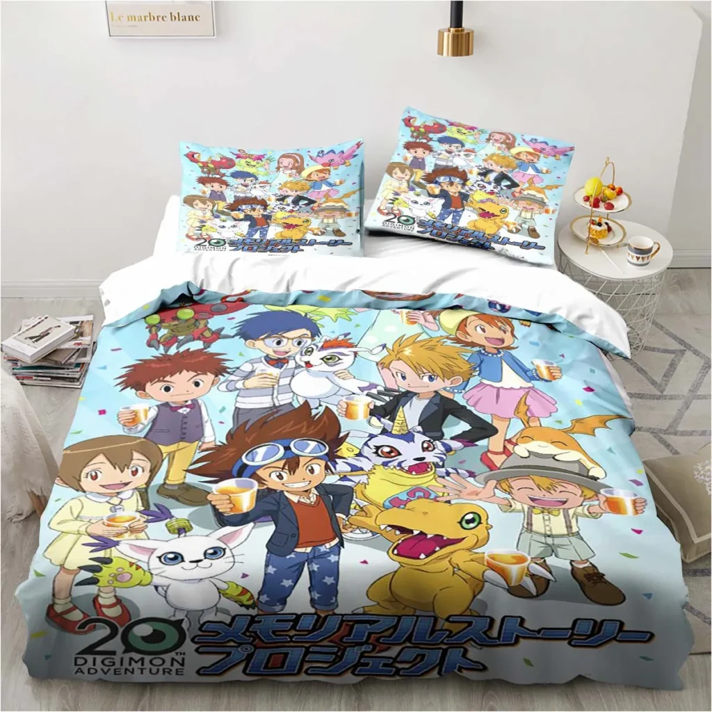 New Cartoon Digimon Printed Bedding Set Kid s Bedroom Duvet Cover Pillow Case Single Bed Double 9 - Digimon Merch