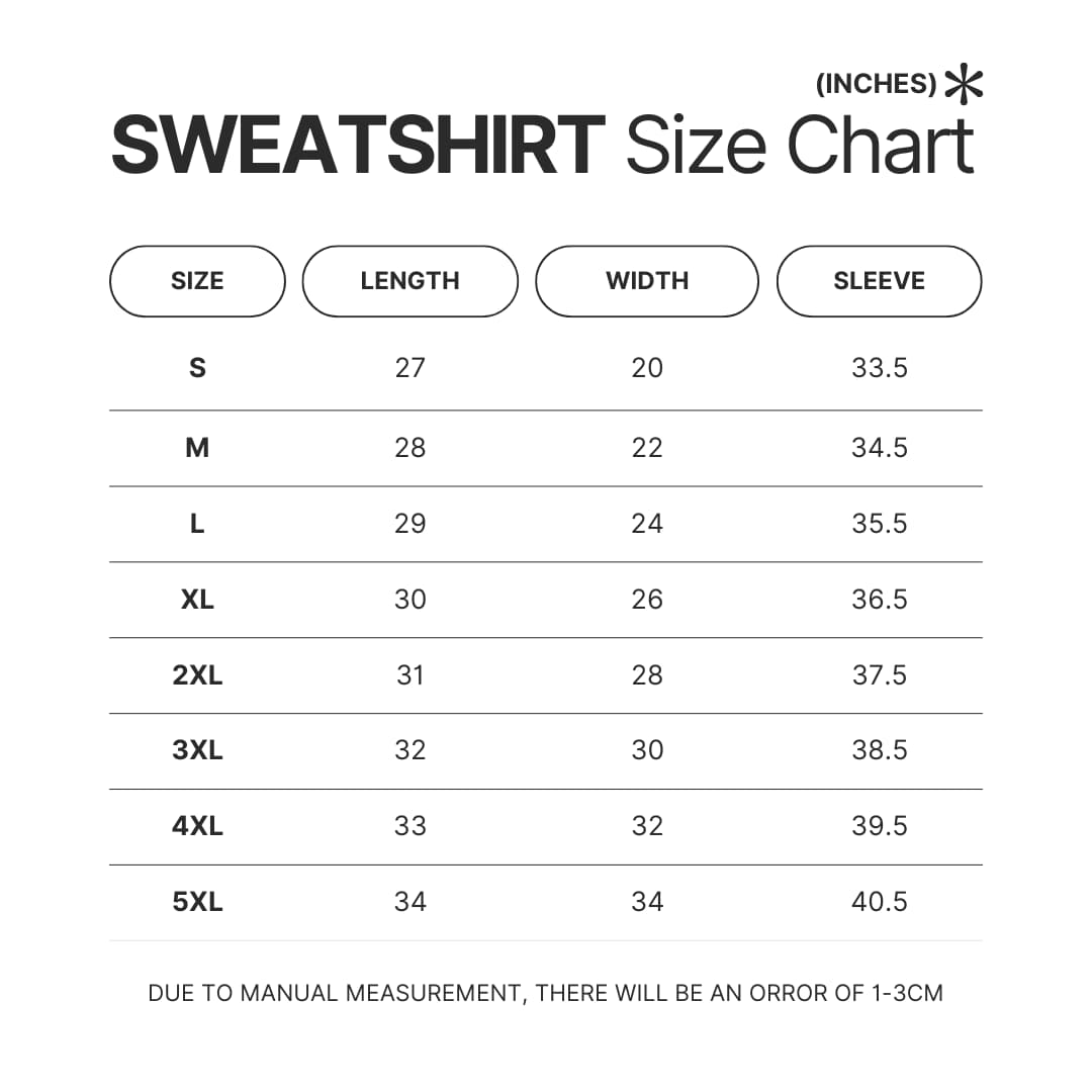 Sweatshirt Size Chart - Digimon Merch