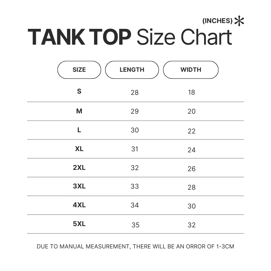 Tank Top Size Chart - Digimon Merch