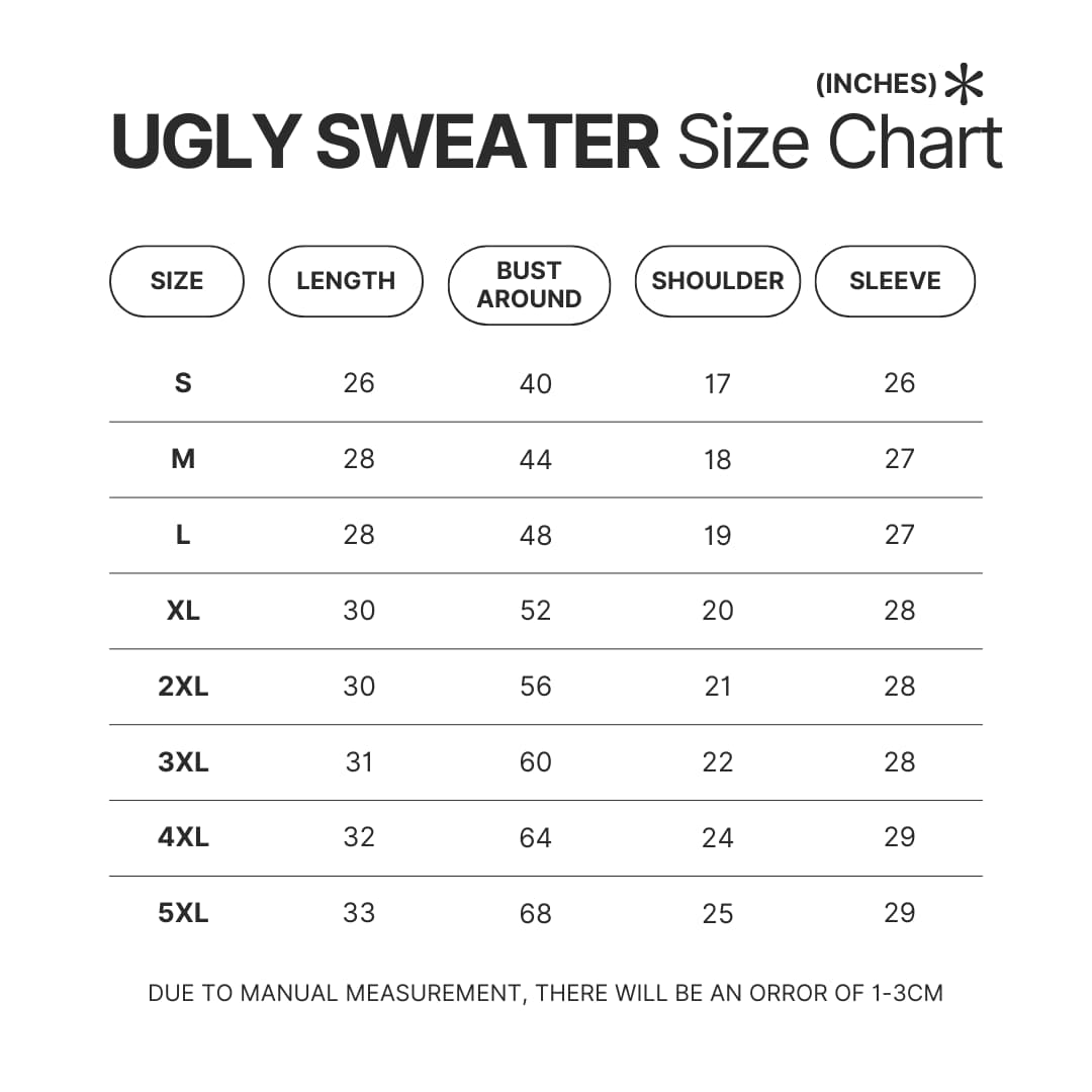 Ugly Sweater Size Chart - Digimon Merch