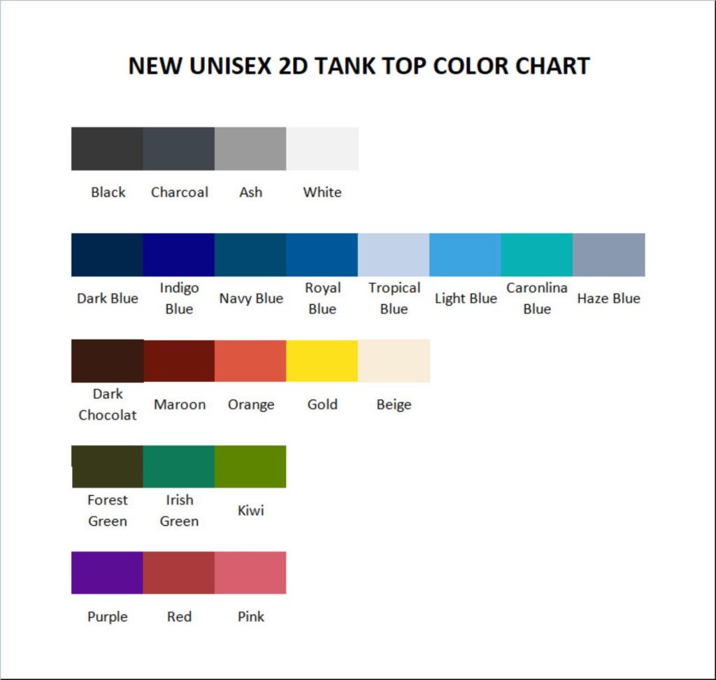 tank top color chart - Digimon Merch